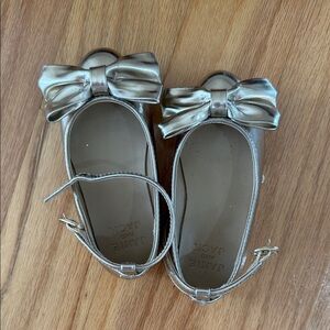 Janie and Jack Girls Metallic Gold Bow Ankle-Strap Flats